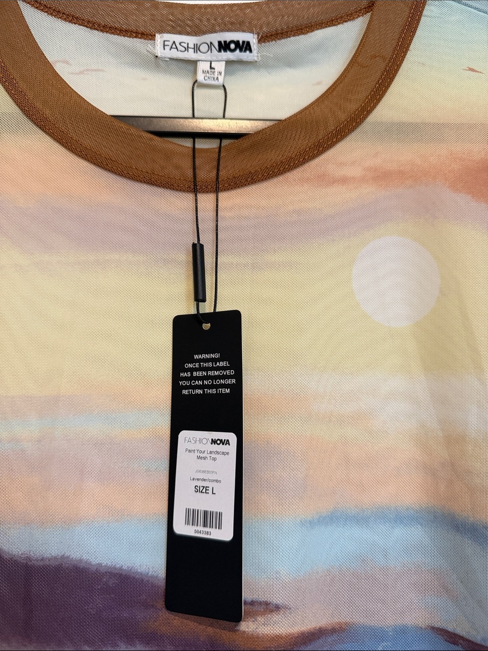 Fashion Nova Multicolor Scenic Print Long Sleeve Top — Lavender & Brown Sleeves - Picture 2 of 5